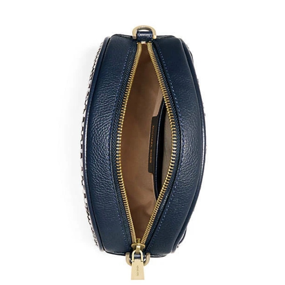 Michael Kors Delancey Canteen Crossbody Bag Navy White Woven Chevron Leather - Picture 3 of 4